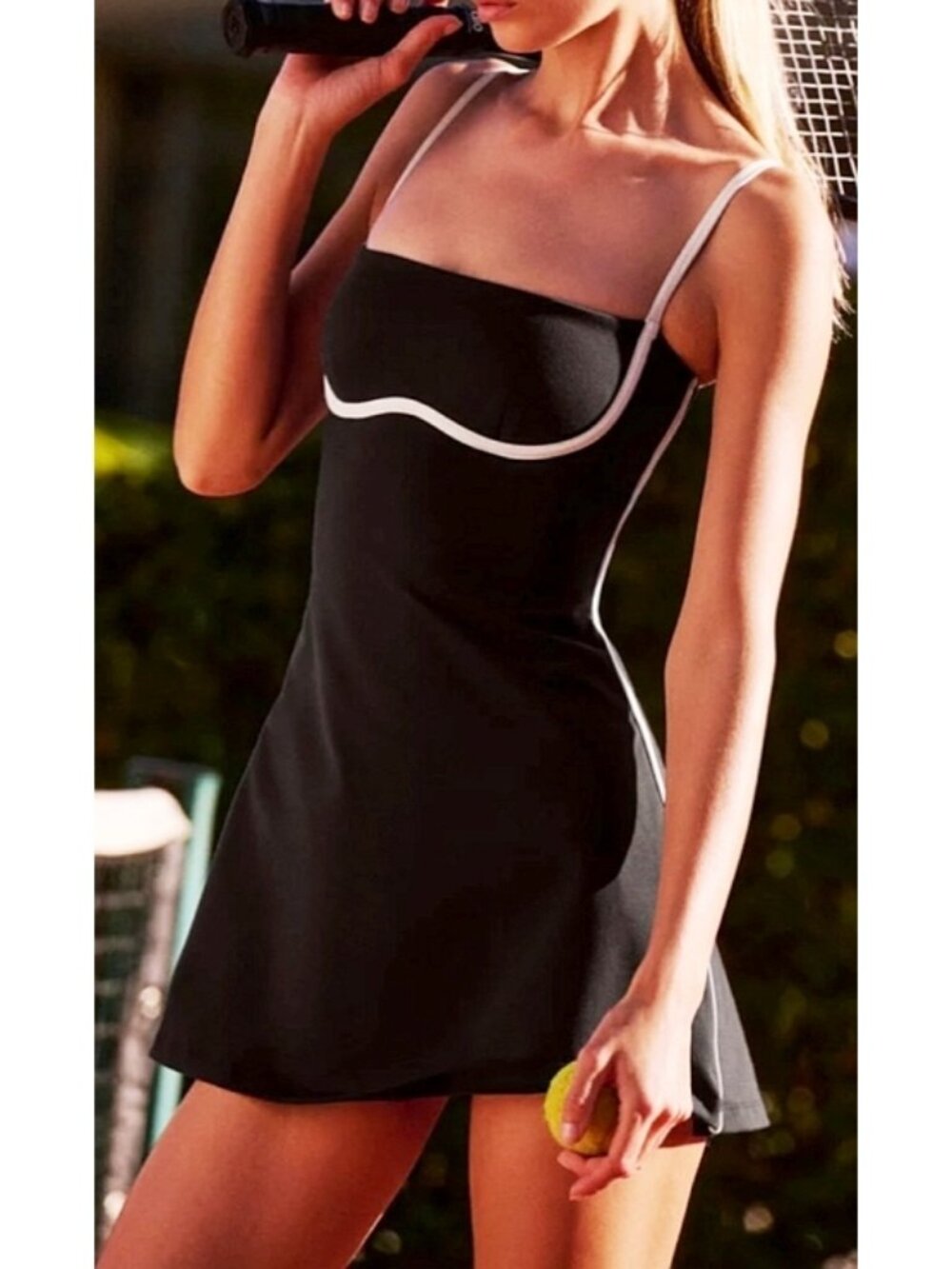 Alo Airbrush Streamlined Dress Black White Padded Sport Skort Romper A-Line Mini